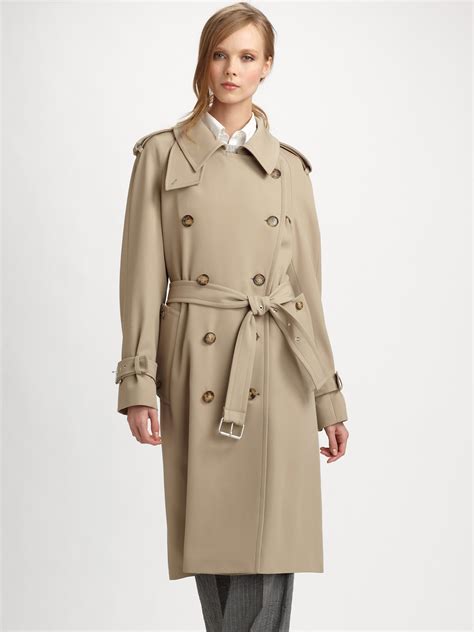 Michael kors Wool Gabardine Belted Trenchcoat in Natural | Lyst