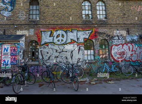 Urban Graffiti in Freetown Christiania, the autonomous anarchist district in Denmark's capital ...