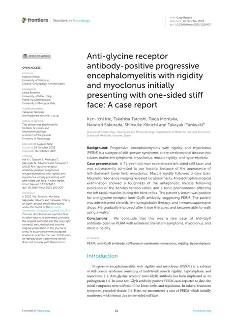 (PDF) Anti-glycine receptor antibody-positive progressive encephalomyelitis with rigidity and ...