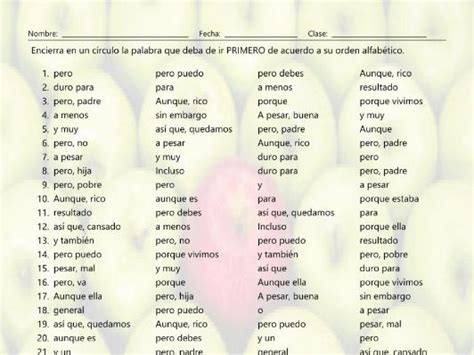 Linking Words and Connectors Alphabetical Order II Spanish Worksheet | Teaching Resources