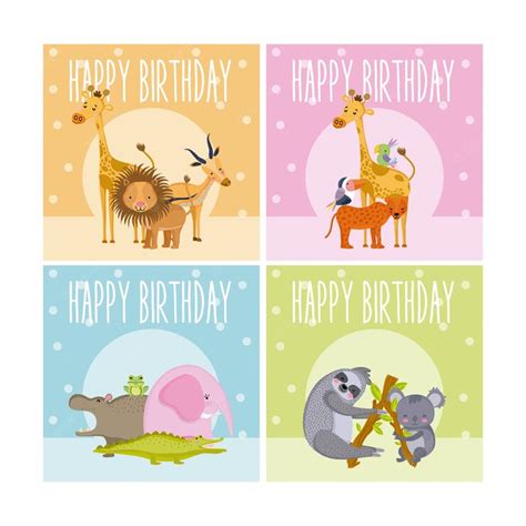 Premium Vector | Set of Happy birthday animals cards