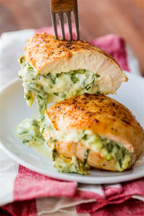 Cheesy Spinach Stuffed Chicken Breasts (VIDEO) - NatashasKitchen.com