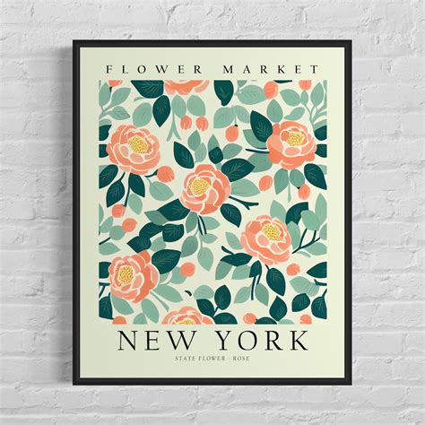 New York State Flower, New York Flower Market Art Print, Rose 1960's ...