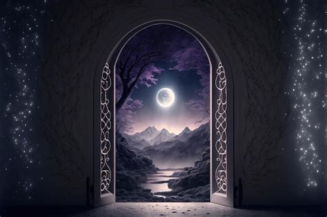 Premium Photo | Fantasy night landscape with enchanted elven doorway to another dimension