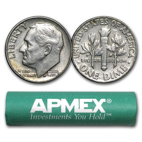 Buy 90% Silver Roosevelt Dimes 50-Coin Roll Avg Circ | APMEX