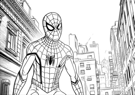 Spiderman in the New York City coloring page - Download, Print or Color Online for Free