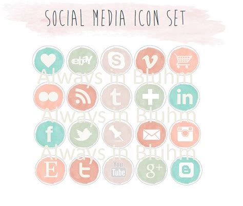 INSTANT DOWNLOAD- Pastel Social Media Icon Set | Social media icons, Web design inspiration ...