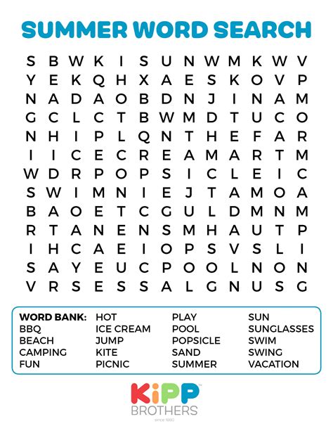 Printable Summer Word Search for Kids! - Kipp Brothers | Summer words ...