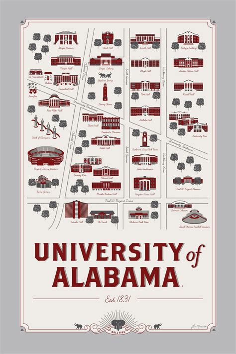 University of Alabama map 12 x 18 | a simple home | Pinterest | Alabama, Roll tide and Crimson tide