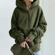 Hoodies for Women KONBECA Women's Solid Color Zip up Hoodie, Long ...