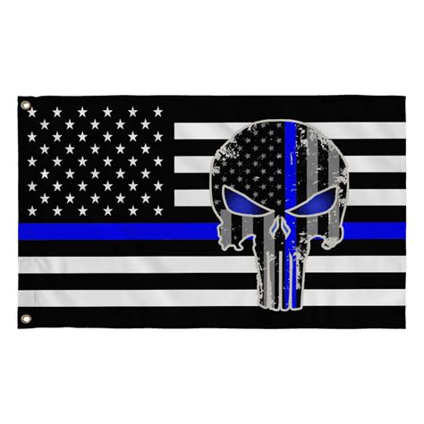 Police Punisher Skull Blue Line Flag Blue Lives Matter 2X3 Flag Rough ...