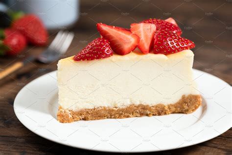 Cheesecake slice with strawberries stock photo containing cheesecake and | Food Images ...