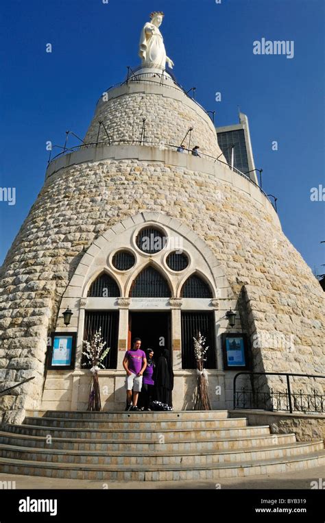 Maronite Our Lady of Lebanon St. Mary chapel and statue, Harissa Stock ...