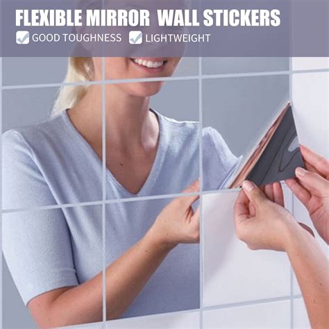 16 Sheets Flexible Mirror Sheets Mirror Wall Stickers Self Adhesive Plastic Mirror Tiles for ...