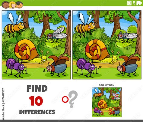 differences activity with cartoon insects characters and snail Stock Vector | Adobe Stock