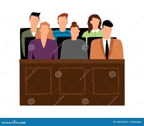 Jury Trial. Jurors Court in Courtroom, Prosecution People Vector ...