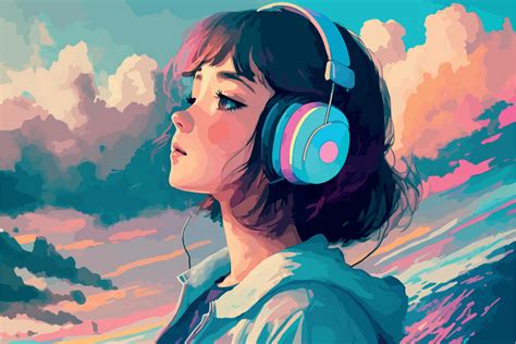 Lofi girl illustration. Young woman looking in the distance. Cartoon ...