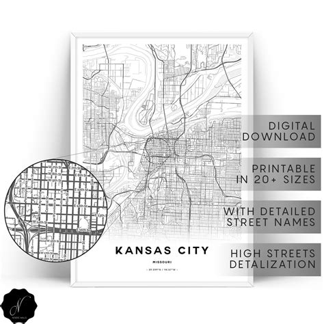 Kansas City Map Printable Wall Art Map Gifts Printable Map - Etsy