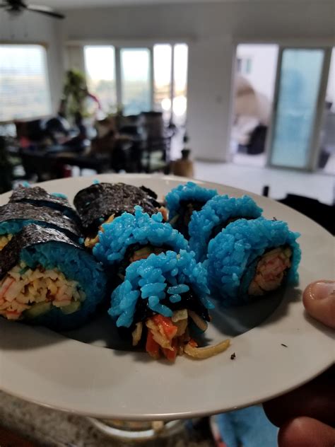 My son wanted blue sushi yesterday, so I made him some : r/SushiAbomination