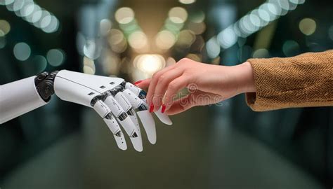 A Robot Hand is Touching a Human Hand Stock Illustration - Illustration ...