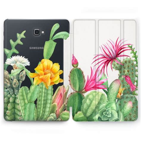 Чехол книжка, обложка для Samsung Galaxy Tab S (Узор из кактусов) S7 FE/ S7+ Plus/ S8+ Plus/S8 ...