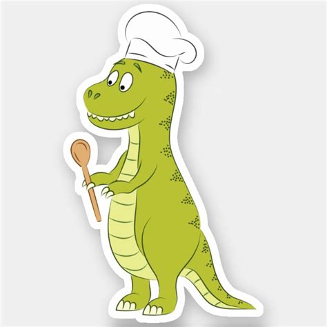 Cute cooking chef t-rex dinosaur illustration sticker | Zazzle ...