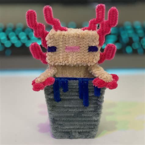 Made an Axolotl in a bucket out of pipe cleaners : Minecraft