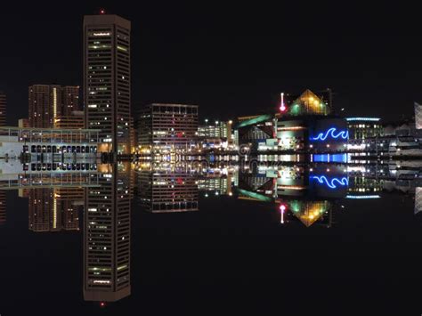 Downtown Baltimore Maryland Night Skyline Reflection Stock Photo ...