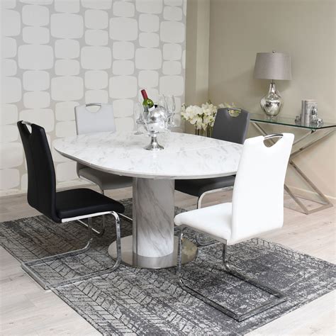 Arbor - 120cm Round Extending Dining Table White Marble Effect Top - All Dining Ranges - Fishpools
