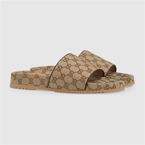 Men's GG canvas slide sandal in beige/ebony GG canvas | GUCCI® US