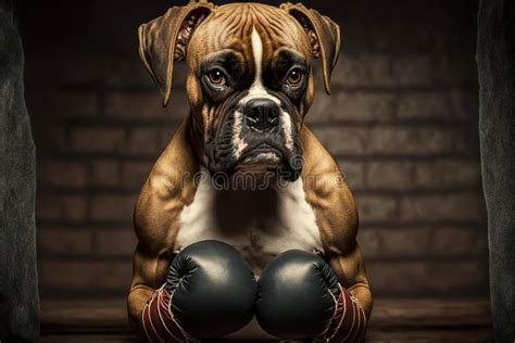 Portrait of Boxer Dog with Boxing Gloves and Looking Serious at Camera with Cute Face. Stock ...