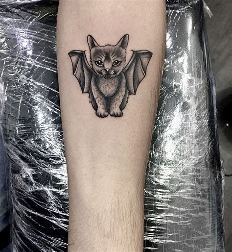 #bat #battattoo #cat #cattattoo #blackngrey #forearmtattoo #inked # ...