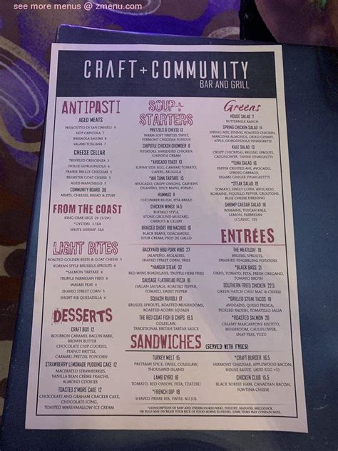 Online Menu of CRAFT + COMMUNITY BAR AND GRILL Restaurant, Las Vegas, Nevada, 89169 - Zmenu