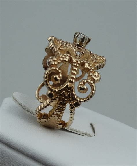 Vintage 10K Yellow Gold Beaded Scroll Ring With Diamonds Size - Etsy