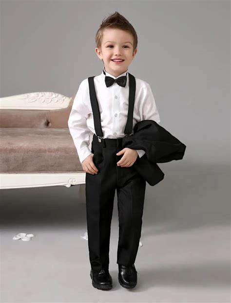 2015 Luxurious Black Ring Bearer Suits cool Boys Tuxedo With Black Bow ...