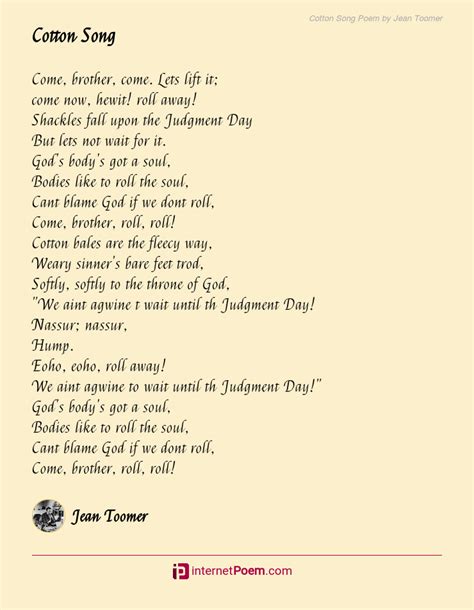 Cotton Song Poem by Jean Toomer