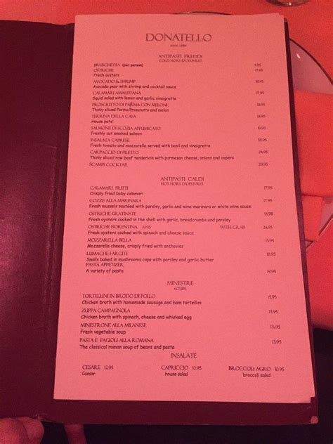 Menu at Donatello Italian Restaurant, Tampa