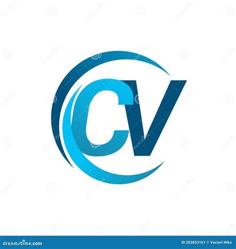 Initial Letter CV Logotype Company Name Blue Circle and Swoosh Design ...