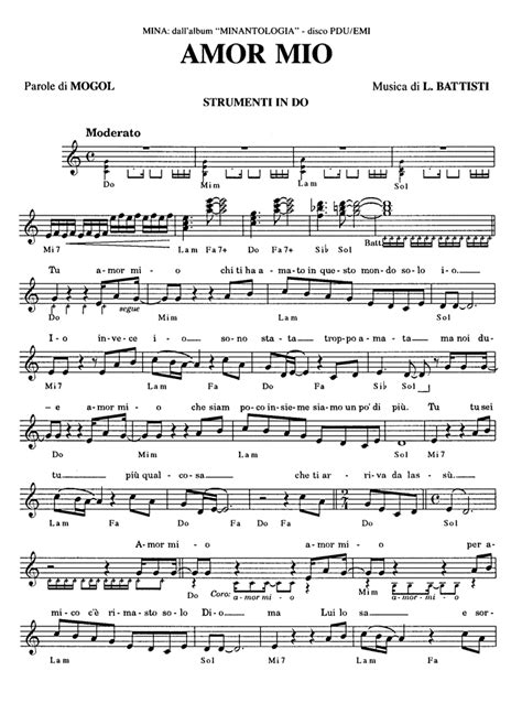 Mina AMOR MIO Sheet music | Easy Sheet Music