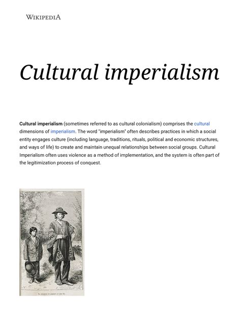 Cultural imperialism - Wikipedia - Cultural imperialism Cultural ...