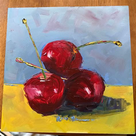 Cherry Fruit Painting, Small Oil Painting, Tiny Still Life, Fruit, Red ...