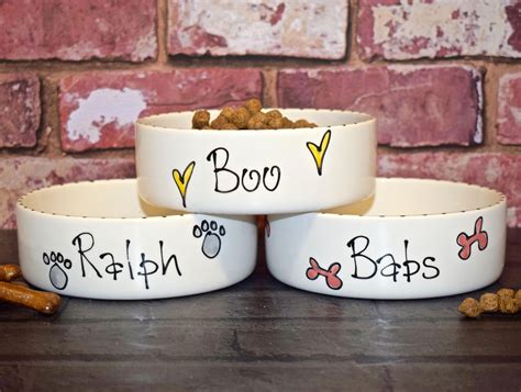 Large Hand painted personalised Bespoke ceramic whimsical dog bowl dish ...