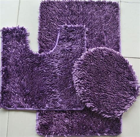 3 PIECE SHINY SOFT PADDED CHENILLE SHAG BATH RUG, CONTOUR RUG AND LID COVER SET, PURPLE ...