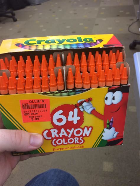 unopened box of "64 crayon colors" turns out to just be orange : r/mildlyinteresting