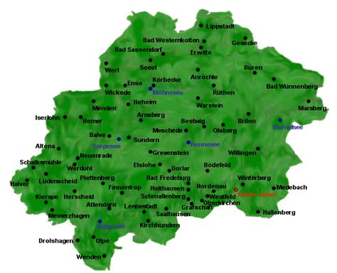 Sauerland Karte & Landkarte | Sauerland Orte und Städte im Überblick