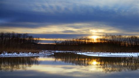 Winter, lake, snow, trees, night, sunset wallpaper | nature and ...