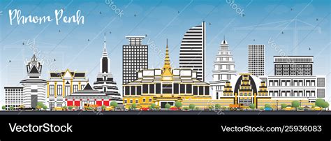 Phnom penh cambodia city skyline with color Vector Image