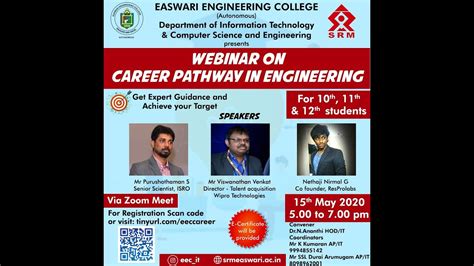 Webinar on Career Pathway in Engineering- SRM Easwari Engineering College - YouTube