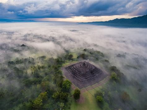 Premium Photo | Aerial view of borobudur temple, indonesia