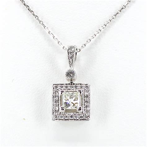 Diamond Necklace Square Pendant in White Gold